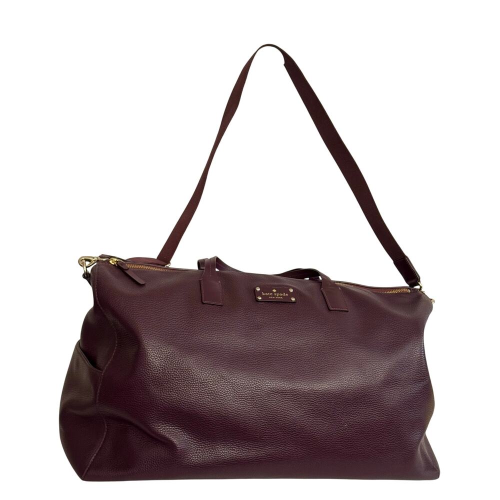 Kate Spade Filipa Mahogany Pebbled Leather Weekender Duffel Travel Bag - Picture 3 of 16